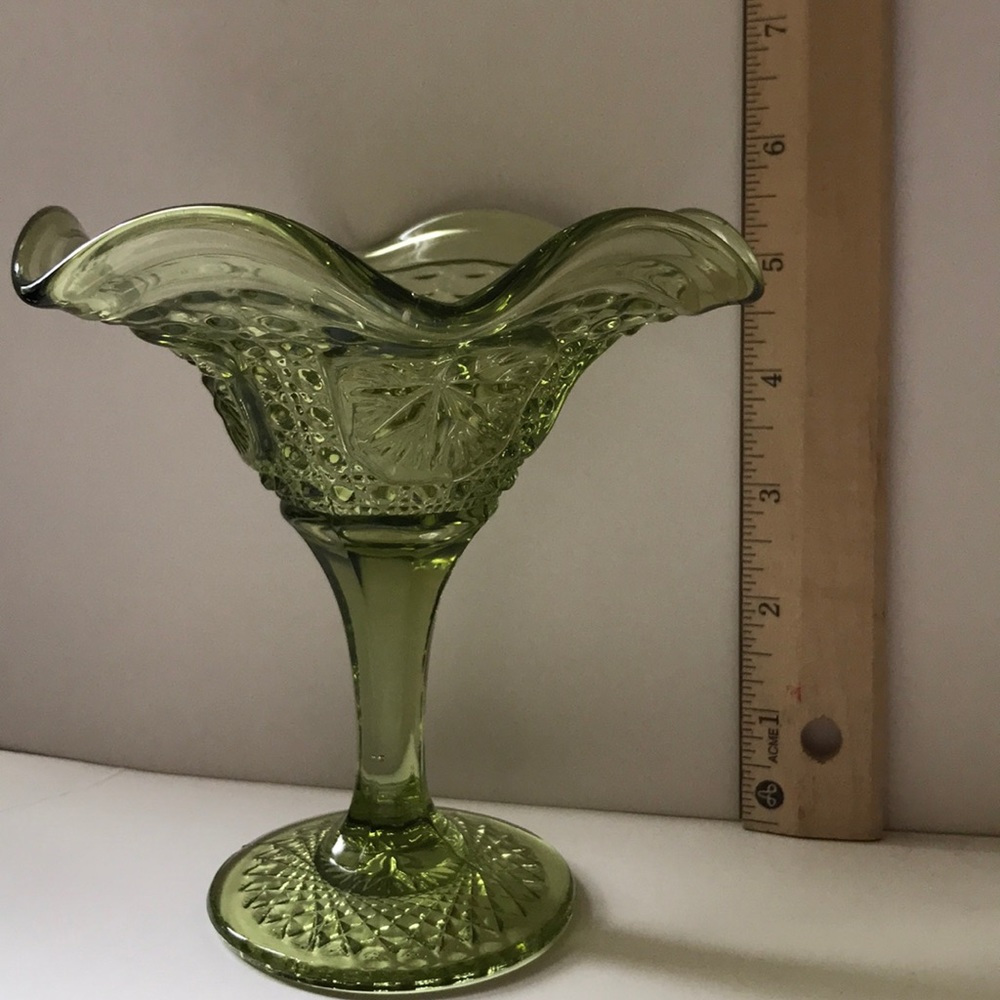 Green depression glass compote